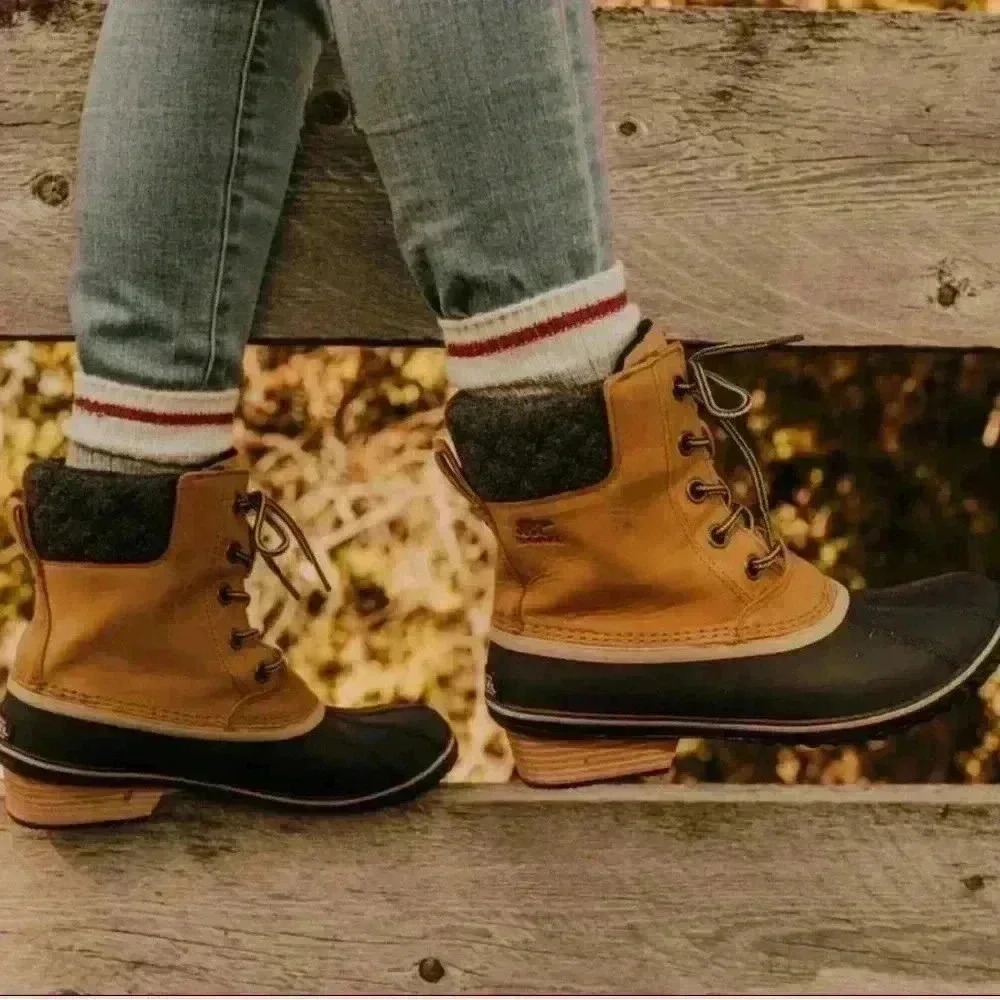 Sorel Slimpack Lace II Duck Boots, Womens Size 7.5 NL2348-286 Elk Black